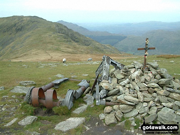 Walk c303 Swirl How and Wetherlam from Little Langdale - The S for Sugar Aircraft Crash Memorial between Swirl How, Great Carrs and Grey Friar