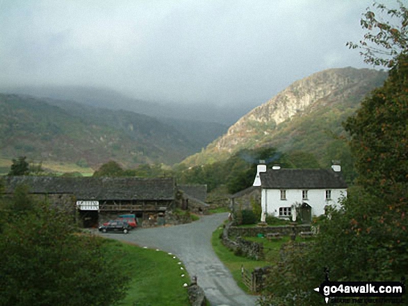 Walk c229 Tarn Hows, Oxen Fell High Cross and Low Tilberthwaite from Tarn Hows - Yew Tree Farm with Raven Crag (Holme Crag) beyond