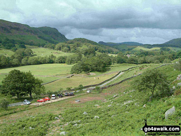 Wha House Farm and Esk Dale with Kepple Crag beyond from Hare Crag