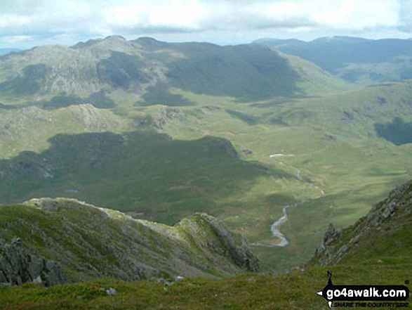 Walk c163 Great Sca Fell from Over Water - The River Esk and Crinkle Crags from Sca Fell