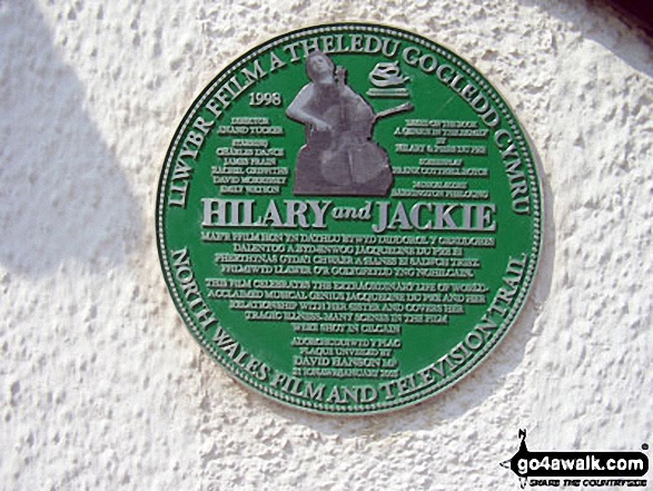 Name plaque in Cilcain celebrating the film of life of renown cellists Jacqueline Du Pre - a number of scenes of which were shot in Cilcain village