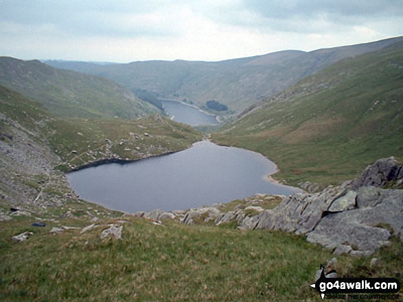 Walk c276 High Street and Harter Fell from Mardale Head - Small Water with Haweswater Reservoir beyond from Nan Bield Pass