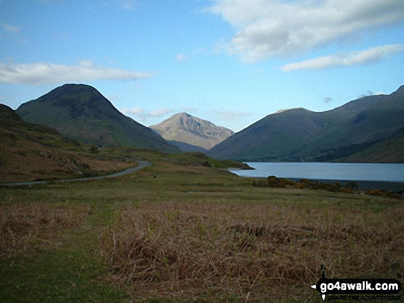 Walk c492 Sleddale Pike, Wasdale Pike, Great Yarlside, Great Saddle Crag and Ulthwaite Rigg from Wet Sleddale Reservoir - Yewbarrow (left) Great Gable (centre) and  Lingmell (right) from across Wast Water in Wasdale