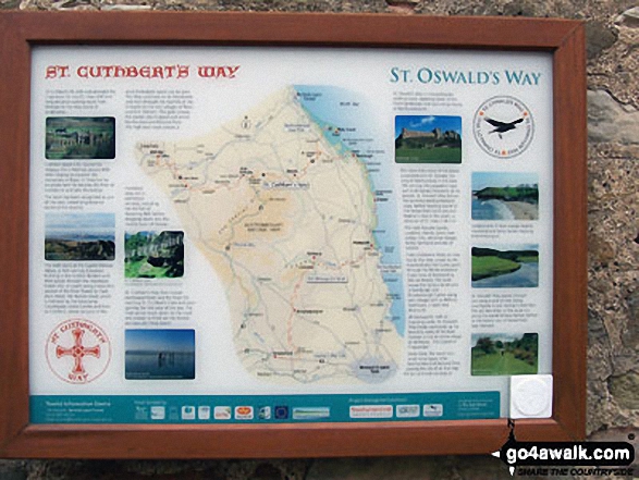 The St Cuthbert's Way Information Plaque at Lindisfarne Priory on Holy Island