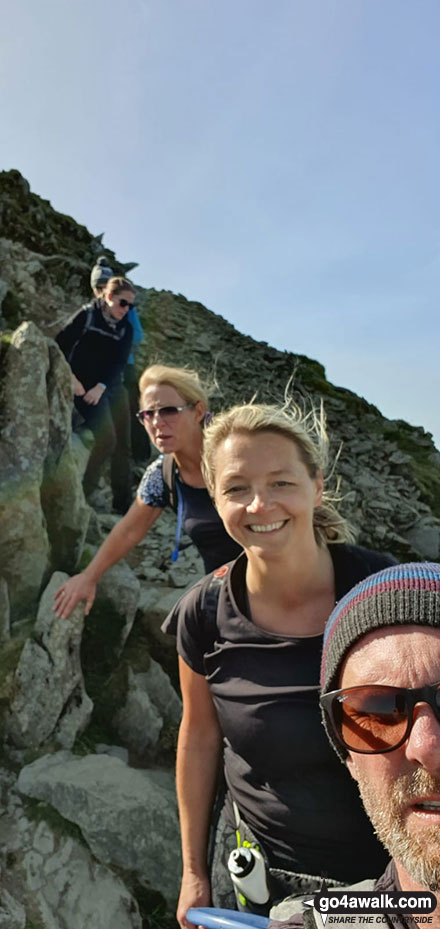 Walk c427 Helvellyn via Striding Edge from Patterdale - Myself, Emma Cooper & Rachel Hargreaves descending Helvellyn via Swirral Edge