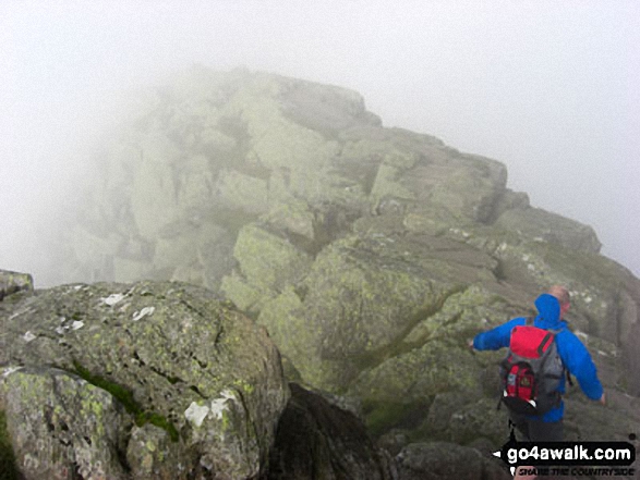 Walk c427 Helvellyn via Striding Edge from Patterdale - On Striding Edge in mist