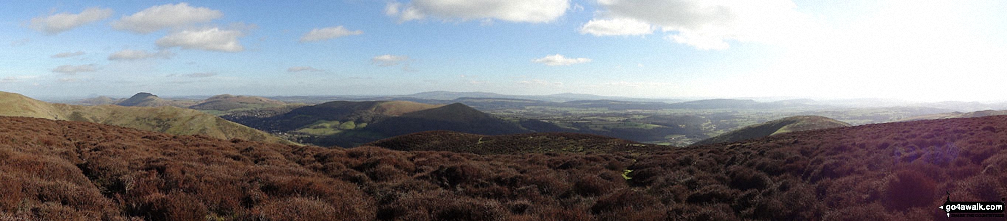 The Lawley (left), Caer Caradoc Hill, Church Stretton, Ragleth Hill (centre) from near Grindle above Ashes Hollow