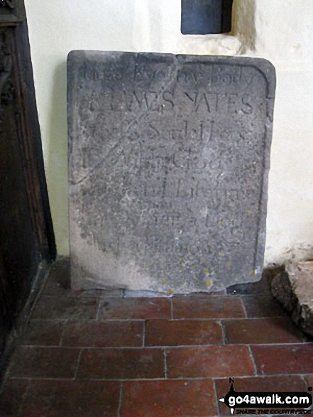 Walk s212 Blore, The River Dove and Mappleton from Swinscoe - Ancient gravestone inside St. Bartholomew's Church, Blore