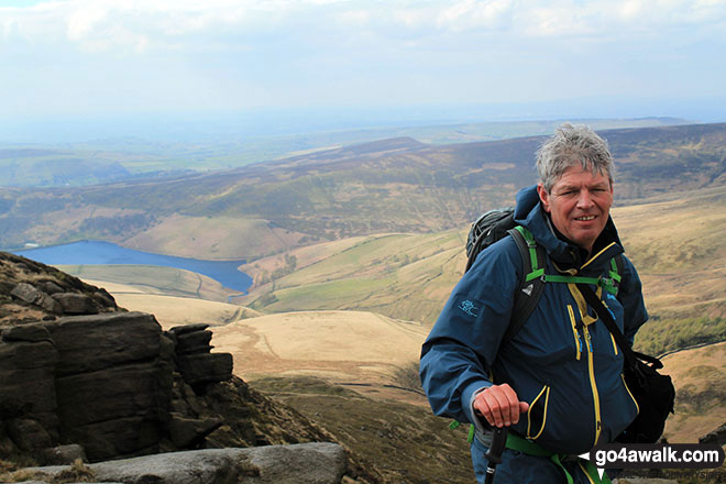 Walk d186 Kinder Scout and Kinder Downfall from Bowden Bridge, Hayfield - Me on Kinder Downfall with Kinder Reservoir behind