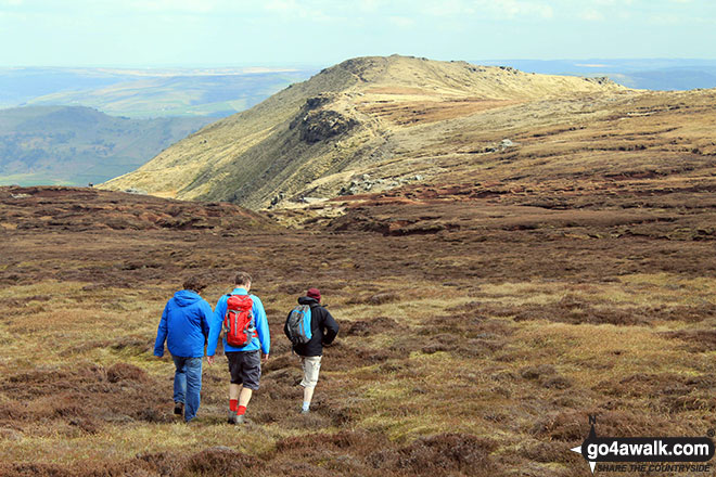 Walk d170 Kinder Downfall and Kinder Low from Bowden Bridge, Hayfield - Rob, Big Truck and Carl crossing Edale Moor heading for Grindlsow Knoll