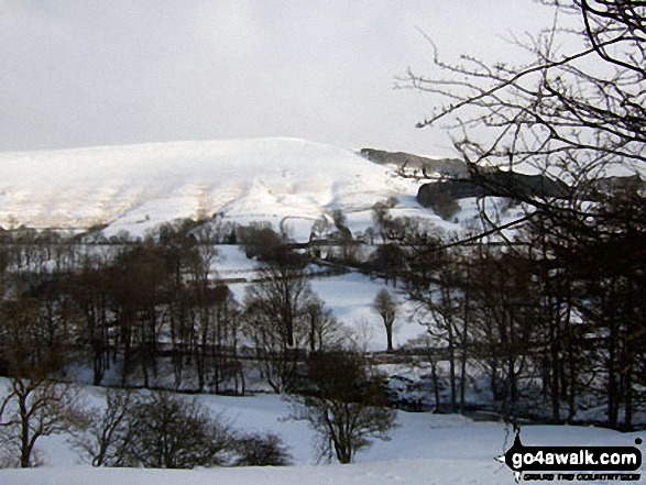 Walk d108 Edale Moor (Kinder Scout) and Crookstone Knoll (Kinder Scout) from Edale - Winhill Pike (Win Hill) from The River Noe Valley north of Hope in heavy snow