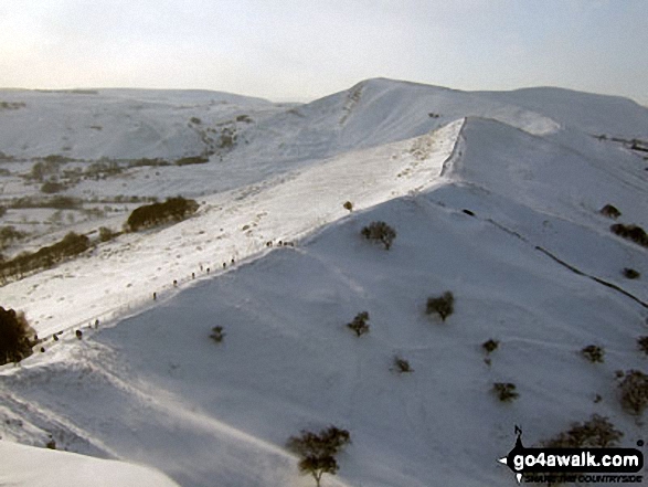 Mam Tor and Hollins Cross in deep snow from the summit of Back Tor (Hollins Cross)