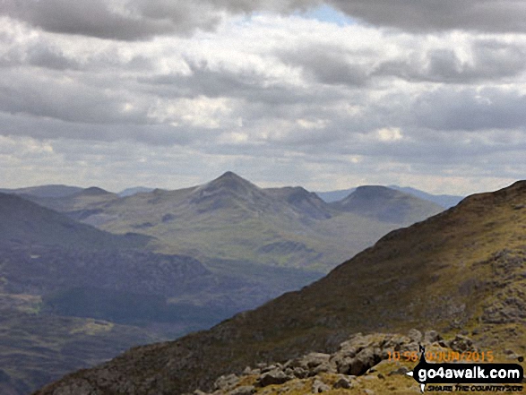 Cnicht (centre left), Moelwyn Mawr and Moelwyn Bach from Moel Yr Ogof