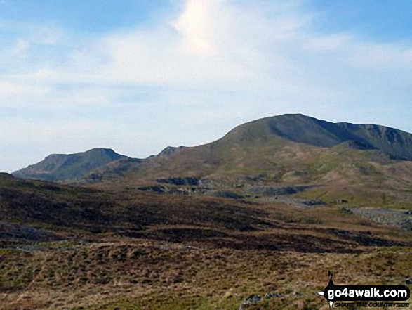 Moelwyn Bach, Bwlch Stwlan, Craigysgafn, Moelwyn Mawr and Moelwyn Mawr (North Ridge Top) (far right) from the col below Moel-yr-hydd