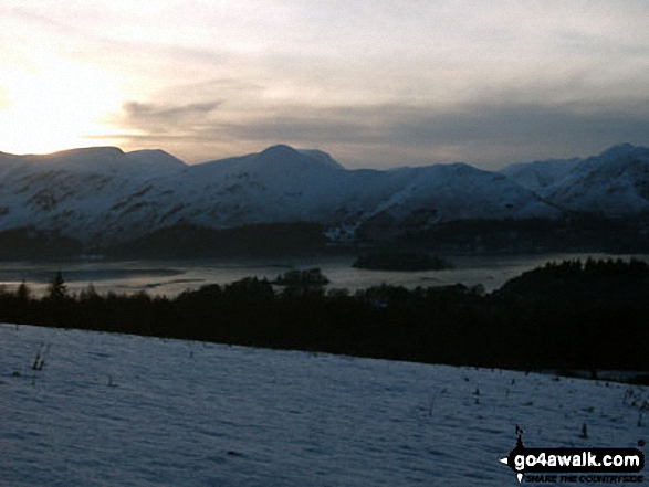 Sunset over Derwent Water with Cat Bells (Catbells) in the background from near Walla Crag