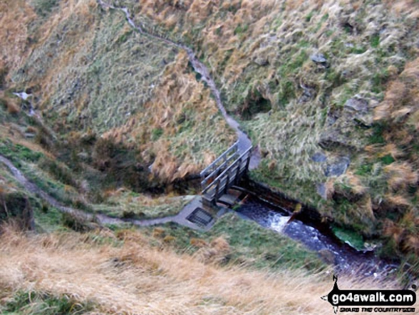 Looking down on the footbridge over Hey Sike Clough, Horseley Head Moss