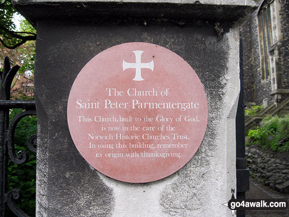 Walk nf101 Pulls Ferry and The River Wensum from Norwich - Plaque at the entrance to the church of St Peter of Parmentergate, King St, Norwich