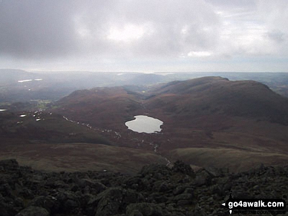 Walk c175 Slight Side and Sca Fell from Wha House Farm, Eskdale - Burnmoor Tarn from Sca Fell