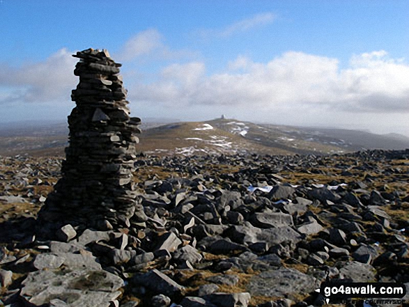 Great Dun Fell and Little Dun Fell from the tall cairn on Cross Fell summit plateau