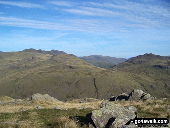 Walk c303 Swirl How and Wetherlam from Little Langdale - Cold Pike (left) and Pike of Blisco (Pike o' Blisco) from the summit of Great Carrs