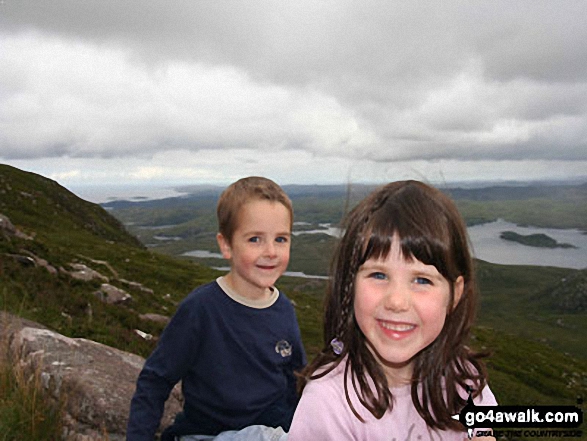 Emma (5) & Jamie (4) on Stac Pollaidh in Inverpoly Nature Reserve Highland Scotland