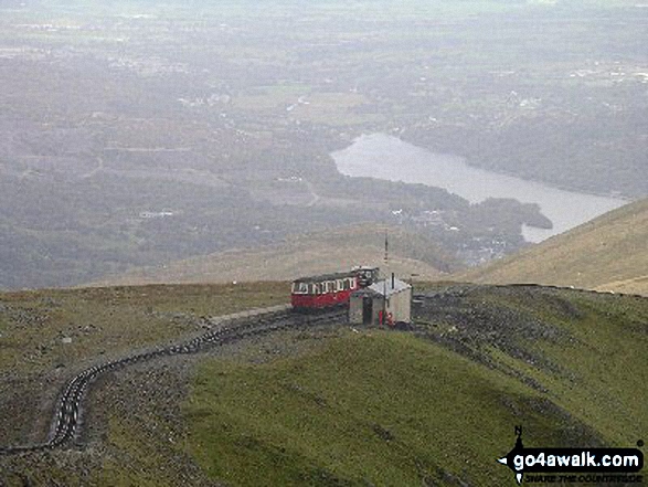 Walk gw198 The Welsh 3000's (Snowdon Area) from Pen-y-Pass - The Snowdon Mountain Railway with Llyn Padarn and Llanberis beyond