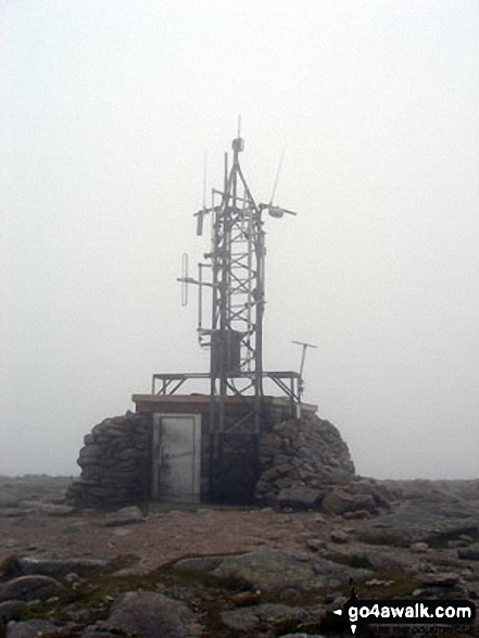 Walk h152 Cnap Coire na Spreidhe, Cairn Gorm and Creag an Leth-choin (Lurcher's Crag) from Cairn Gorm Ski Centre - The Weather Station on the summit of Cairn Gorm in mist