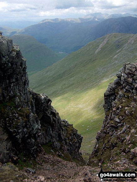 View down a steep gully from the summit of Sgor na h-Ulaidh