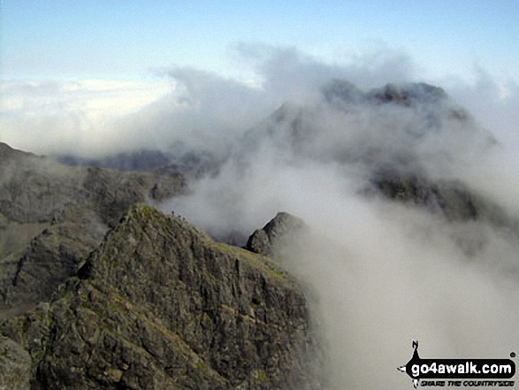 Climbers on Sgurr Thormaid from Sgurr na Banachdich, The Cuillin Hills