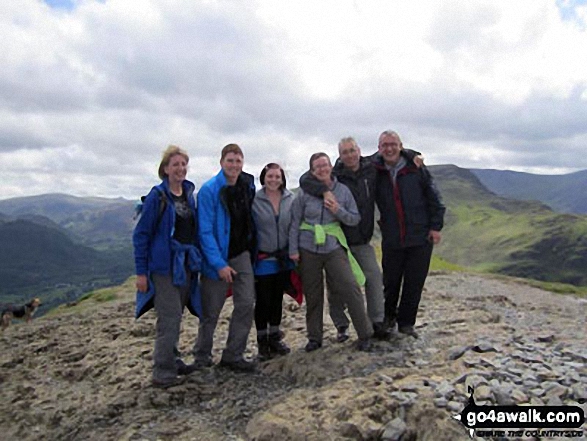 Walk c399 Cat Bells and Derwent Water from Keswick - Me with friends (Dave, Hannah, Verne, Ali & Pete) on top of Cat Bells (Catbells)