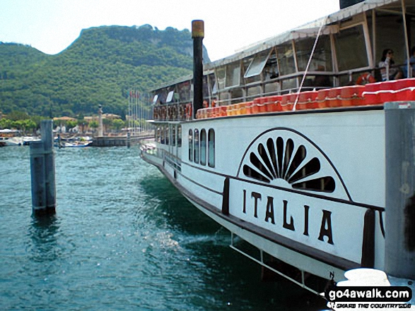 Lake Garda Ferry at Garda with Rocca Vacchia beyond, Lago di Garda (Lake Garda)