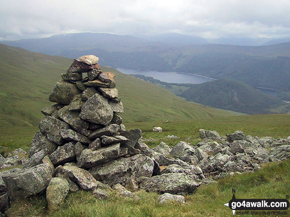 Walk c433 The St John's in the Vale Skyline from Legburthwaite - A cairn below Little Dodd (St John's Common) offering good views of Thirlmere in the valley below