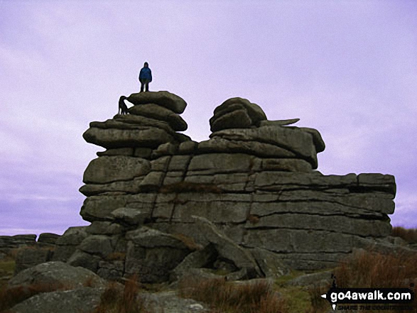 My sister Liz with 'Babs' on Leedon Tor in Dartmoor National Park Devon England