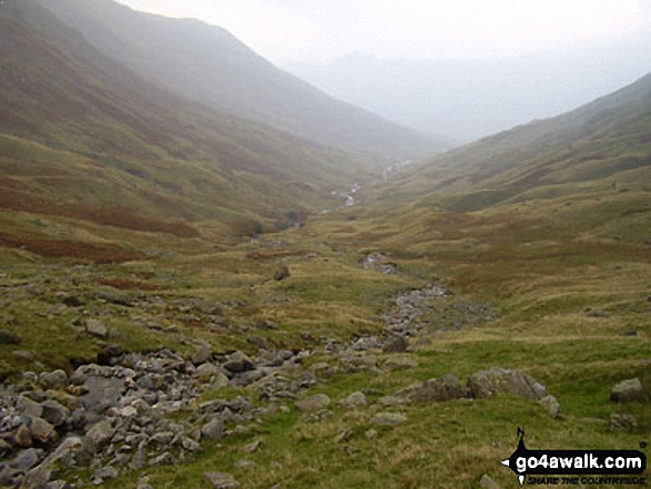 Walk c395 Glaramara, Allen Crags and Langstrath from Stonethwaite - Looking back up Langstrath to the the head of Allencrags Gill