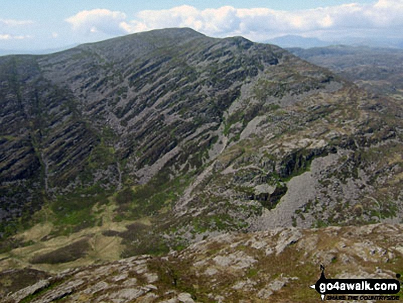 Rhinog Fawr towers above Bwlch Drws-Ardudwy from the cairn on the North end of the Rhinog Fach ridge