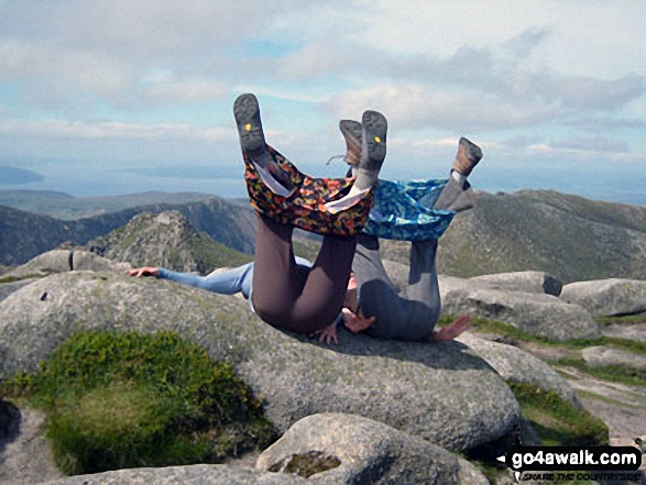 Helena and Janet celebrating at the summit of Goatfell (Goat Fell) on the Isle of Arran