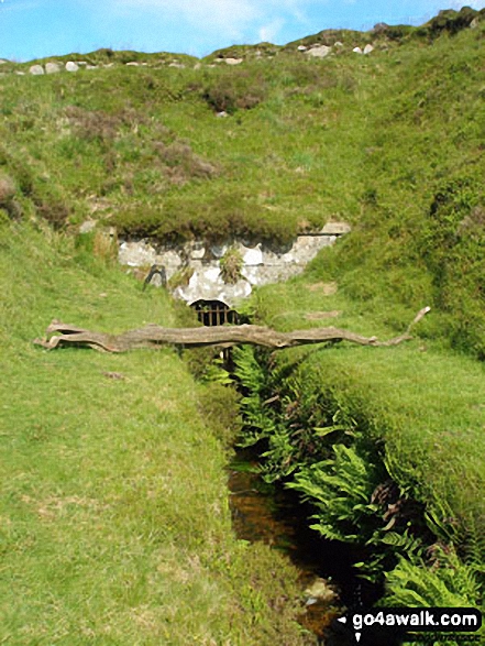 Walk de183 Devil's Tor from Two Bridges - Devonport Leat emerging from the hillside