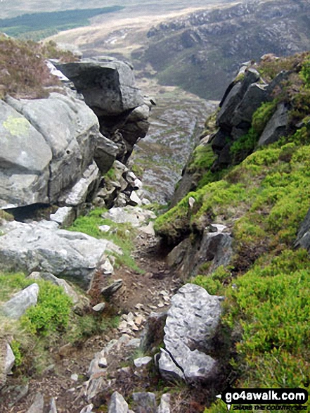 Looking down to Bwlch Drws-Ardudwy from Rhinog Fawr