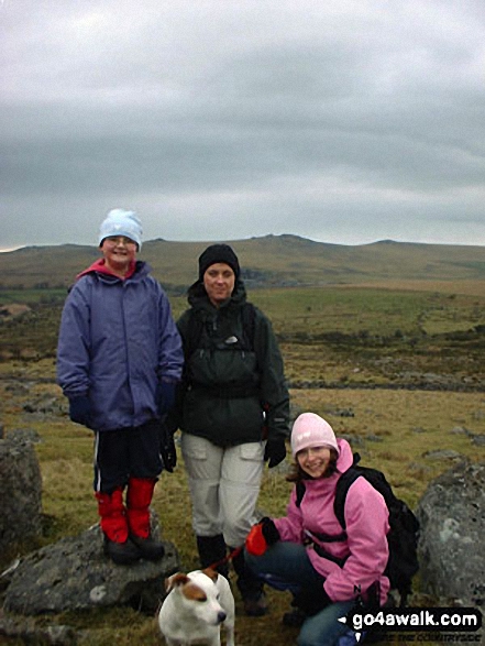 Myself, my 2 daughters and Charlie on near Swell Tor in Dartmoor Devon England