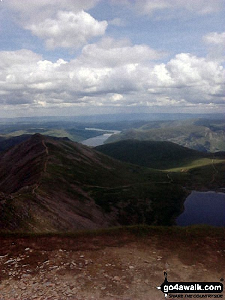 Walk c427 Helvellyn via Striding Edge from Patterdale - Swirral Edge, Catstye Cam, Red Tarn (Helvellyn) and Ullswater from the summit of Helvellyn