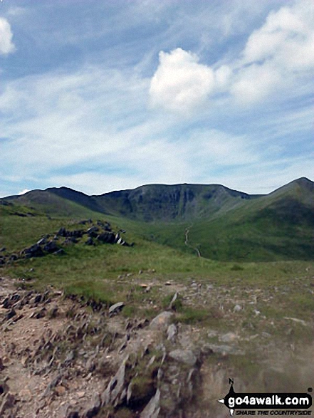 Striding Edge (left), Helvellyn and Catstye Cam from the summit of Birkhouse Moor