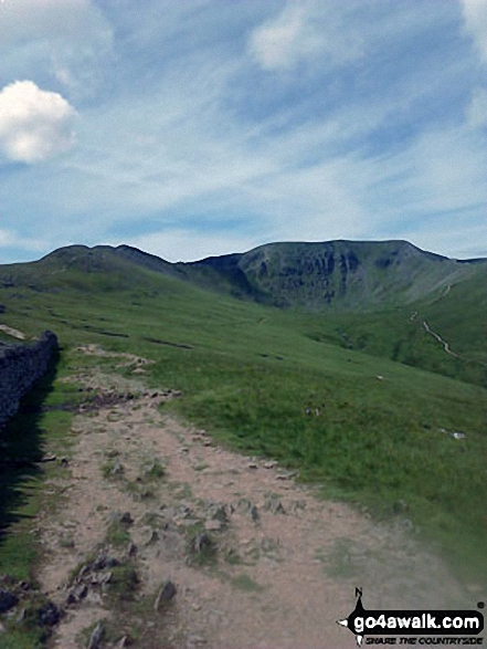 Walk c427 Helvellyn via Striding Edge from Patterdale - Striding Edge (left) and Helvellyn from the approach to Hole-in-the-Wall