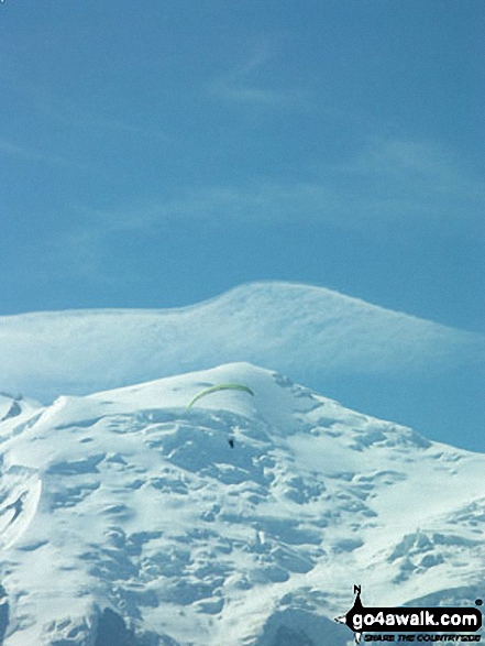 Parascenders in front of Mont Blanc