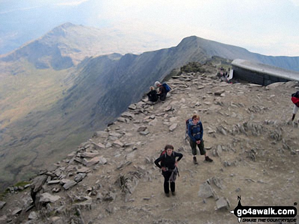 Walk gw158 Garnedd Ugain, Snowdon, Moel Cynghorion, Foel Gron and Moel Eilio from Llanberis - We made it! Sara and Tess on the summit of Snowdon