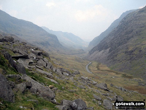 Walk gw136 The Snowdon (Yr Wyddfa) Horseshoe from Pen-y-Pass - The Llanberis Valley from the PYG Track, Mount Snowdon