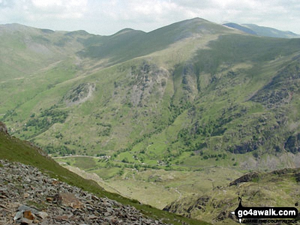 Llanberis Pass with Y Garn (Glyderau) beyond from near Crib y Ddysgl on the Llanberis Path near the top of Mount Snowdon