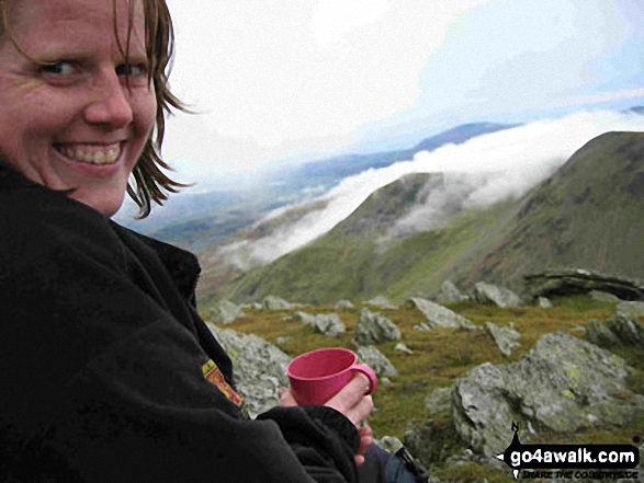 Liz Lawrence on The Old Man Of Coniston in The Lake District Cumbria England