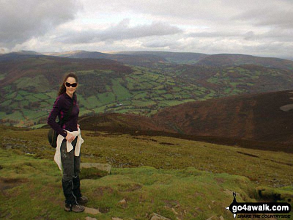 Walk mo108 Sugar Loaf and St Mary's Vale from Mynydd Llanwenarth - My wife on the summit of Sugar Loaf (Y Fal)