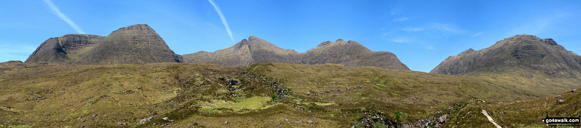 The Beinn Alligin group - Tom na Gruagaich (left) Sgurr Mhor (Beinn Alligin), Na Rathanan and Stuc Loch na Cabhaig & Beinn Dearg (Torridon) (right) from Coire Mhic Nobuil, Torridon, Wester Ross