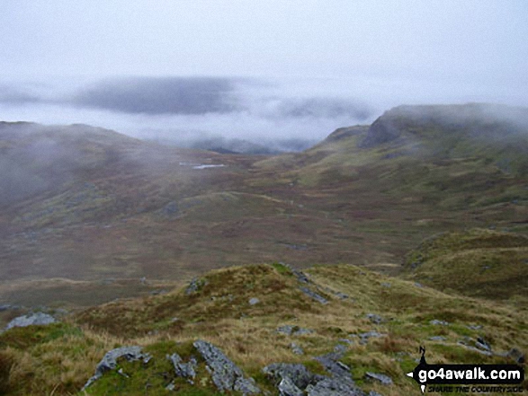 Walk c369 High Raise, Ullscarf and Grange Fell from Rosthwaite - Dock Tarn and Green Combe from Low Saddle (Coldbarrow Fell)